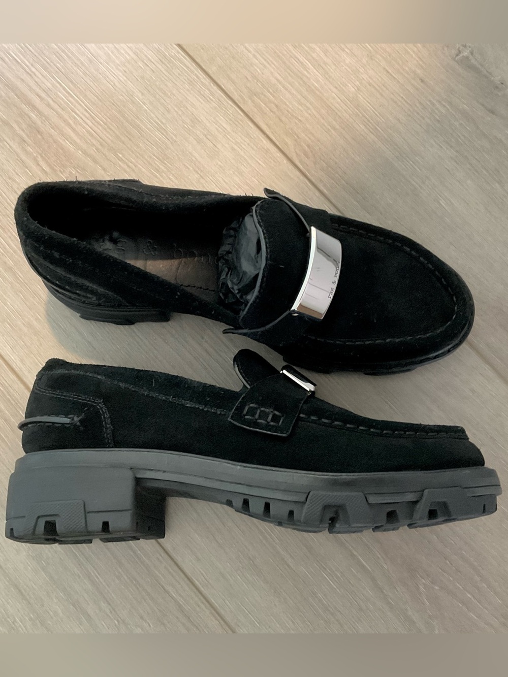 RAG & BONE Shiloh 2.0 Loafers Lug Sole Black Suede